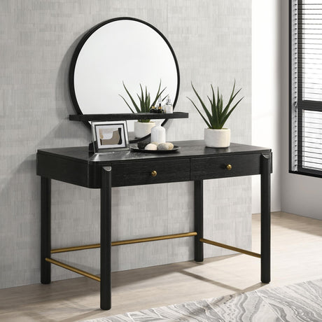 Arini Black Round Vanity Wall Mirror with Shelf by Coaster at Eve Furniture