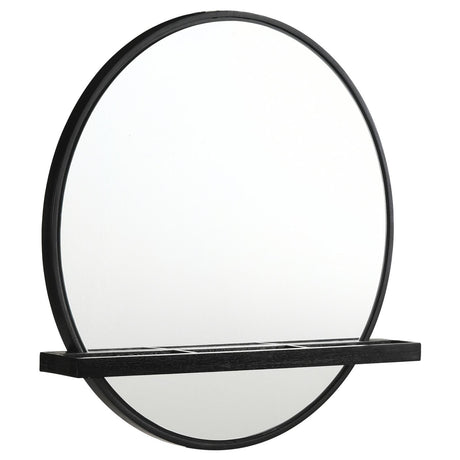 Arini Black Round Vanity Wall Mirror with Shelf by Coaster at Eve Furniture