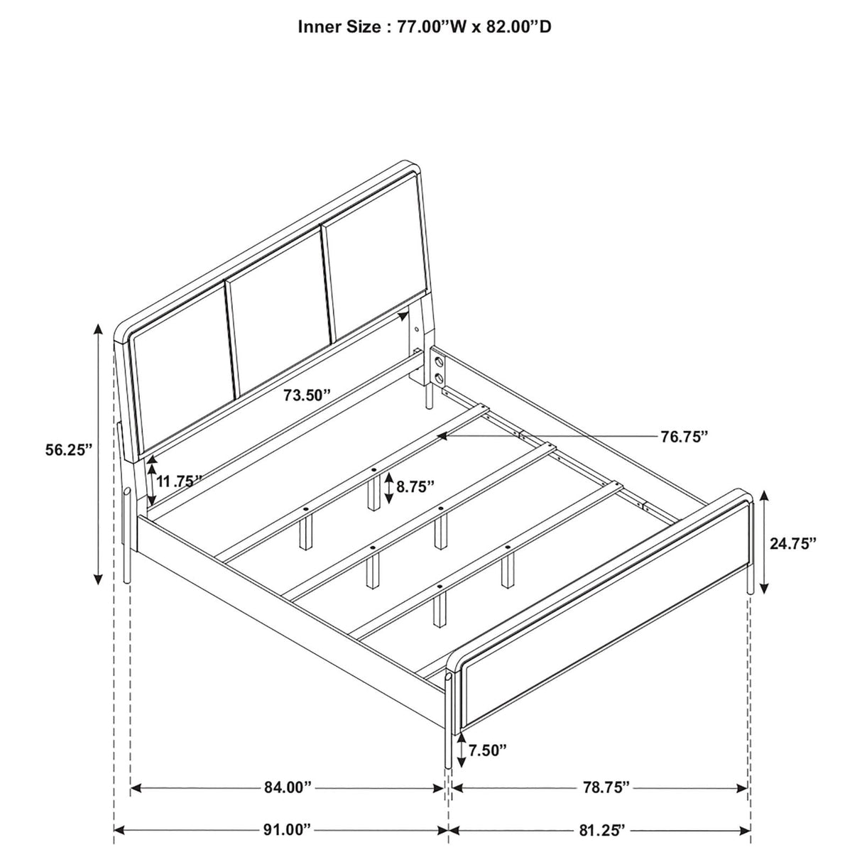 Arini Eastern King Bed with Upholstered Headboard Black and Grey