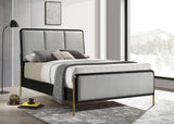 Arini Eastern King Bed with Upholstered Headboard Black and Grey