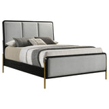 Arini Eastern King Bed with Upholstered Headboard Black and Grey