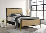 Arini Eastern King Bed with Woven Rattan Headboard Black and Natural