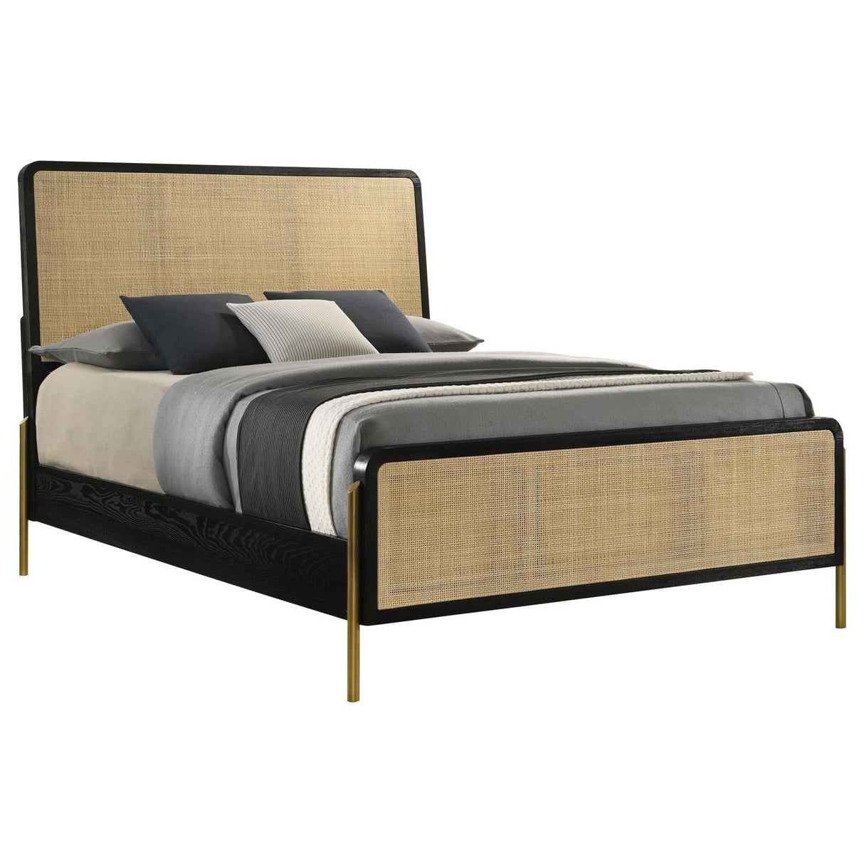 Arini Eastern King Bed with Woven Rattan Headboard Black and Natural