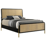 Arini Eastern King Bed with Woven Rattan Headboard Black and Natural