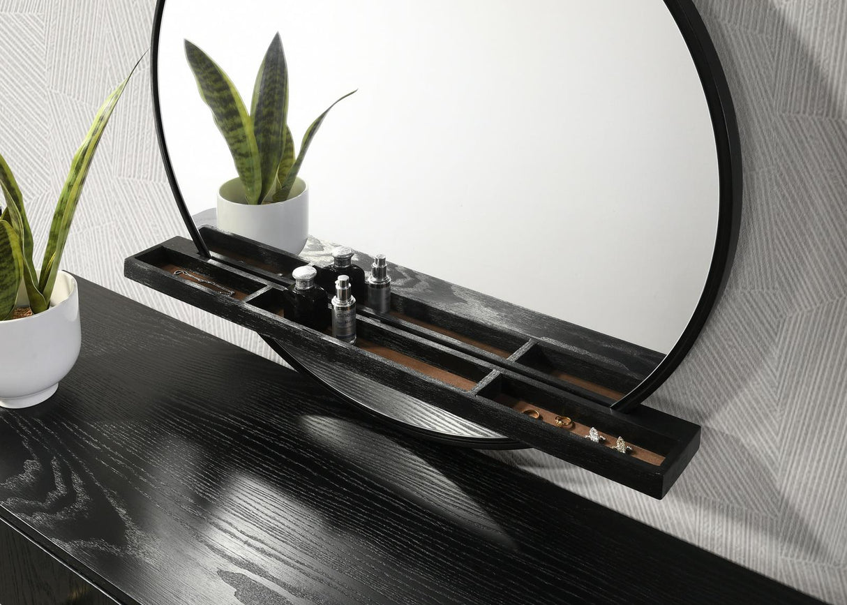 Arini Round Dresser Mirror with Shelf Black