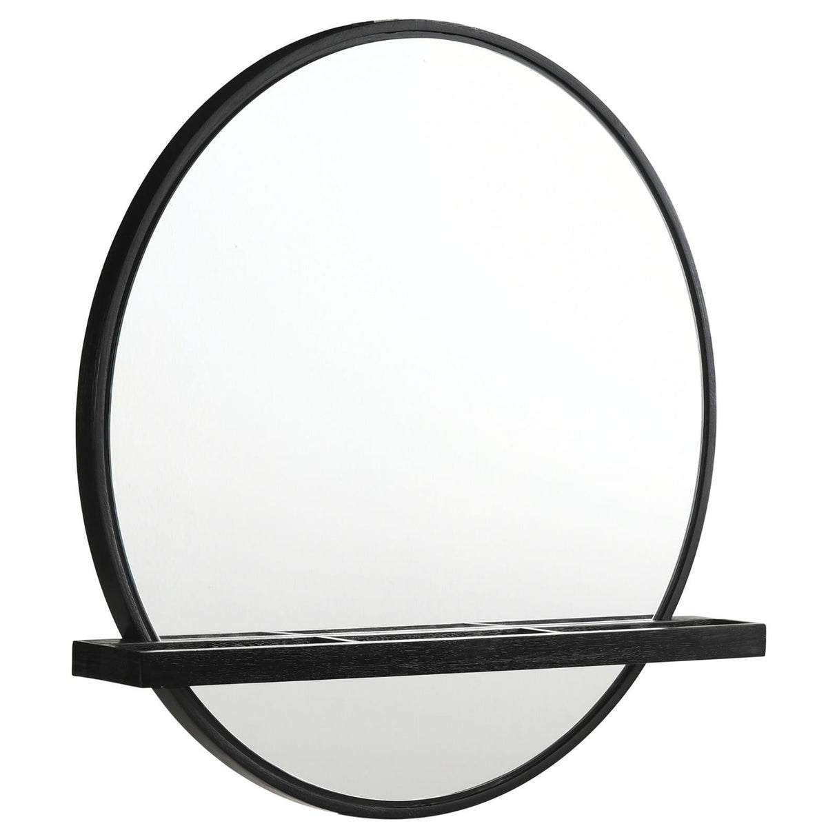 Arini Black Round Vanity Wall Mirror with Shelf