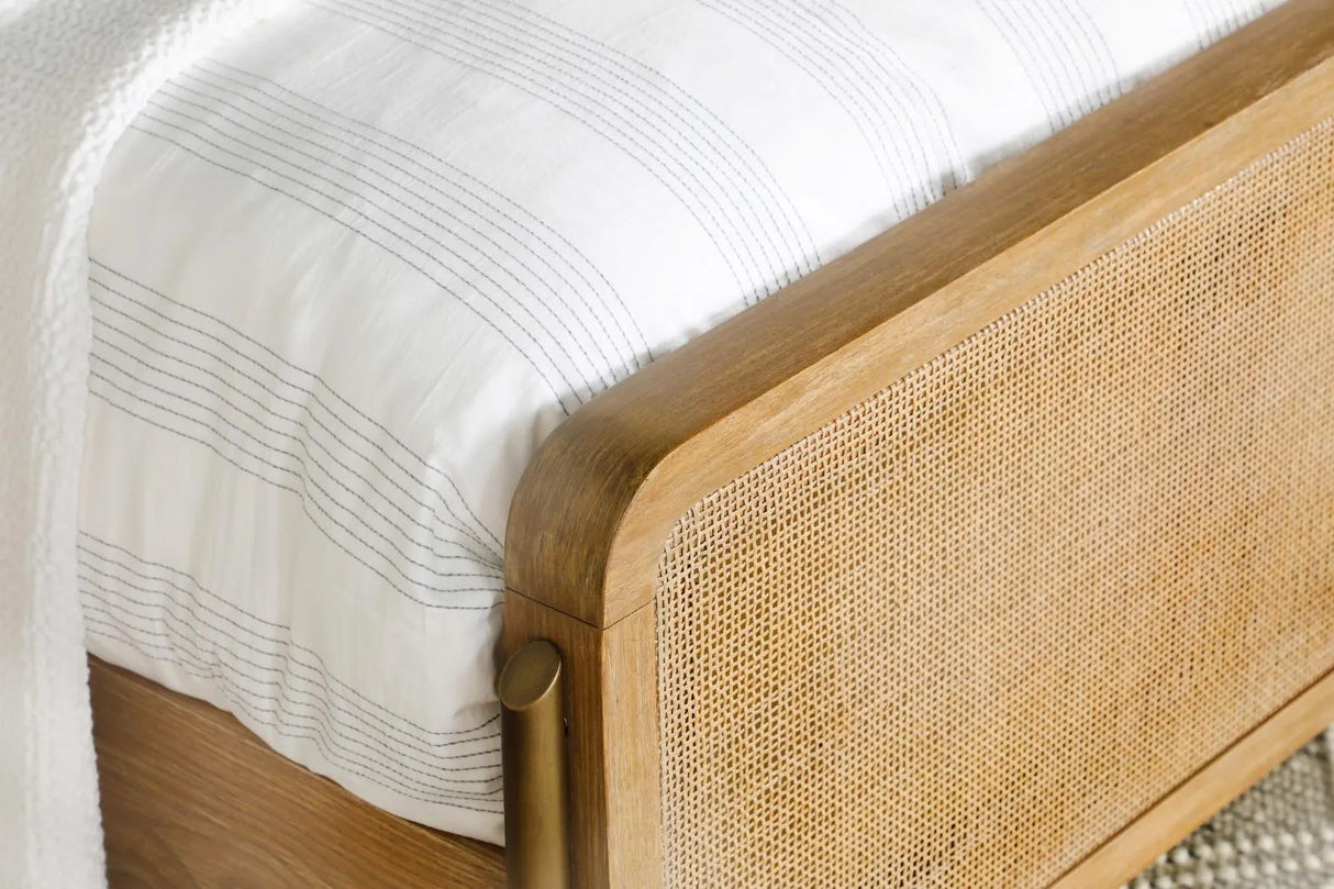 Arini Sand Wash and Natural Cane Upholstered Queen Panel Bed by Coaster at Eve Furniture