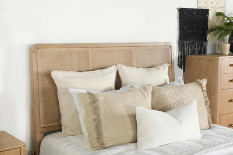 Arini Sand Wash and Natural Cane Upholstered Queen Panel Bed by Coaster at Eve Furniture