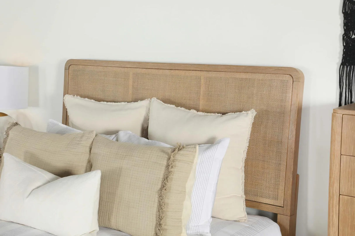 Arini Sand Wash and Natural Cane Upholstered Queen Panel Bed by Coaster at Eve Furniture