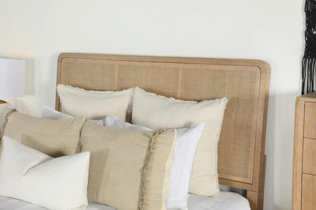 Arini Sand Wash and Natural Cane Upholstered Queen Panel Bed by Coaster at Eve Furniture