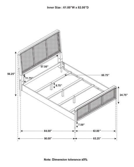 Arini Sand Wash and Natural Cane Upholstered Queen Panel Bed by Coaster at Eve Furniture