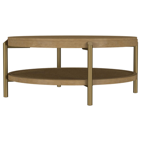 Arini Sand Wash Round Coffee Table With Storage Shelf by Coaster at Eve Furniture