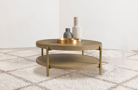 Arini Sand Wash Round Coffee Table With Storage Shelf by Coaster at Eve Furniture