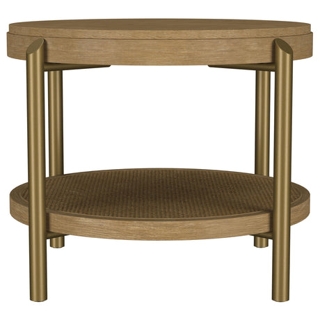 Arini Sand Wash Round End Side Table With Storage Shelf by Coaster at Eve Furniture