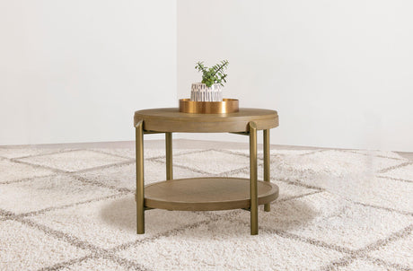 Arini Sand Wash Round End Side Table With Storage Shelf by Coaster at Eve Furniture