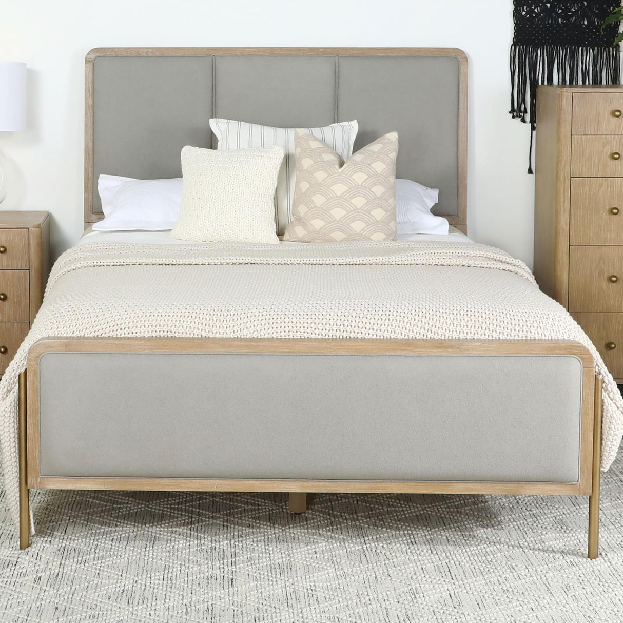 Arini Sand Wash/Gray Upholstered Eastern King Panel Bed by Coaster at Eve Furniture