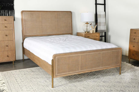 Arini Sand Wash/Natural Cane Upholstered Eastern King Panel Bed by Coaster at Eve Furniture