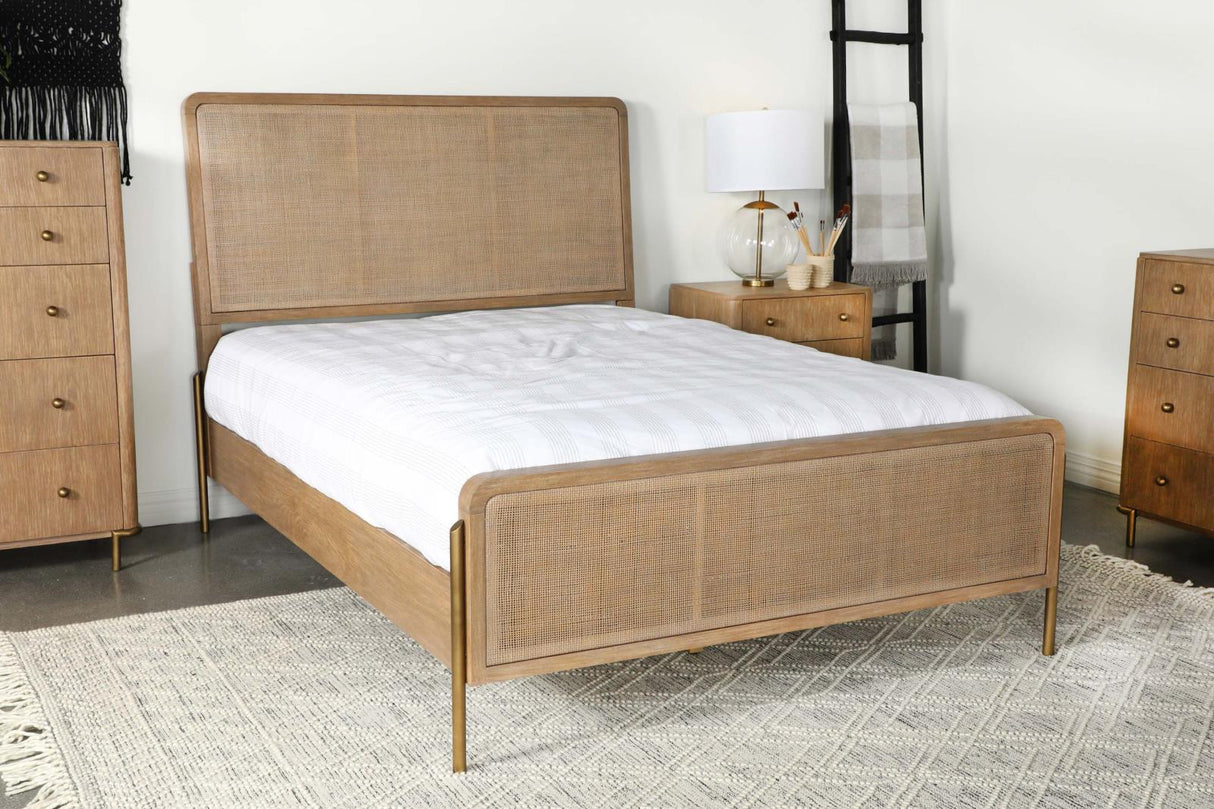 Arini Upholstered Eastern King Panel Bed Sand Wash/Natural Cane