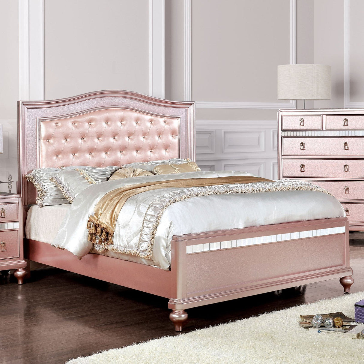 Ariston Rose Gold 4-Piece Queen Bedroom Set by Furniture of America at Eve Furniture