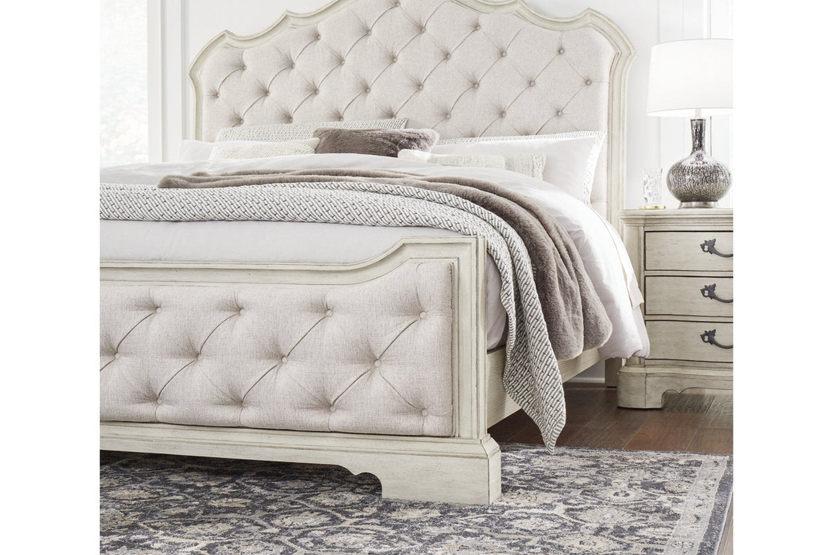 Arlendyne Antique White California King Upholstered Panel Bed by Ashley at Eve Furniture