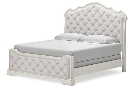 Arlendyne Antique White King Upholstered Panel Bed by Ashley at Eve Furniture