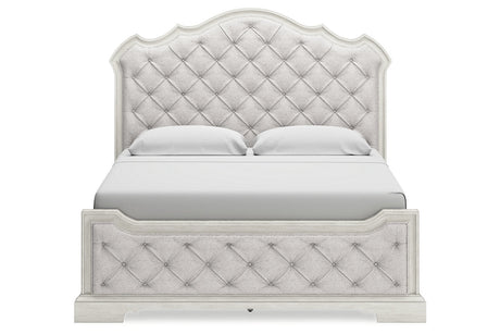 Arlendyne Antique White King Upholstered Panel Bed by Ashley at Eve Furniture