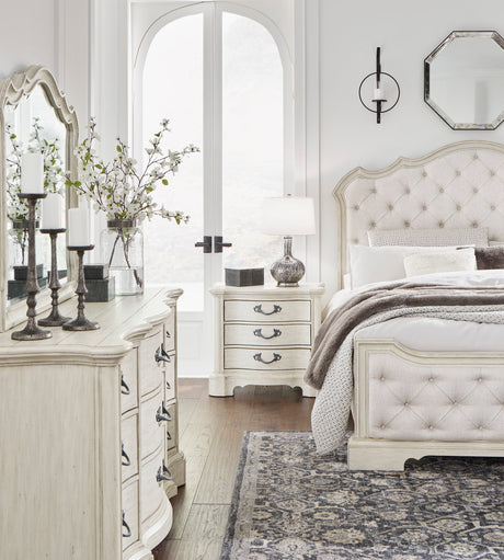 Arlendyne Antique White Upholstered Panel Bedroom Set by Ashley at Eve Furniture