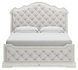 Arlendyne California King Upholstered Bed with Mirrored Dresser and 2 Nightstands in Antique White by Ashley at Eve Furniture