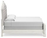 Arlendyne California King Upholstered Bed with Mirrored Dresser and 2 Nightstands in Antique White by Ashley at Eve Furniture