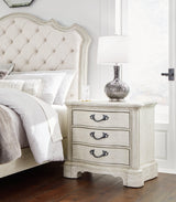 Arlendyne California King Upholstered Bed with Mirrored Dresser and 2 Nightstands in Antique White by Ashley at Eve Furniture