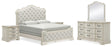 Arlendyne California King Upholstered Bed with Mirrored Dresser and 2 Nightstands in Antique White by Ashley at Eve Furniture