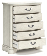 Arlendyne California King Upholstered Bed with Mirrored Dresser, Chest and 2 Nightstands in Antique White by Ashley at Eve Furniture