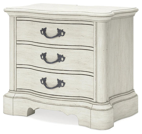 Arlendyne California King Upholstered Bed with Mirrored Dresser, Chest and 2 Nightstands in Antique White by Ashley at Eve Furniture