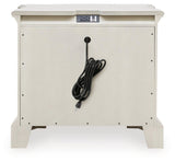 Arlendyne California King Upholstered Bed with Mirrored Dresser, Chest and Nightstand in Antique White by Ashley at Eve Furniture