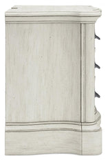 Arlendyne California King Upholstered Bed with Mirrored Dresser, Chest and Nightstand in Antique White by Ashley at Eve Furniture