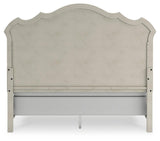 Arlendyne California King Upholstered Bed with Mirrored Dresser in Antique White by Ashley at Eve Furniture