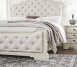 Arlendyne California King Upholstered Bed with Mirrored Dresser in Antique White by Ashley at Eve Furniture