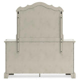 Arlendyne California King Upholstered Bed with Mirrored Dresser in Antique White by Ashley at Eve Furniture