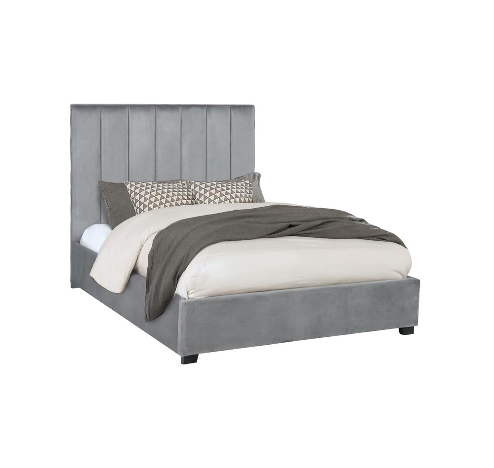 Arles Eastern King Vertical Channeled Tufted Bed Gray