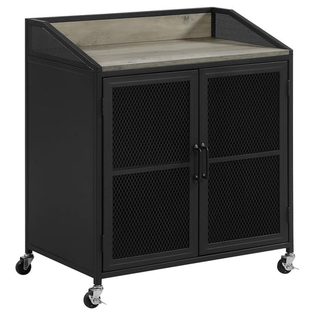 Arlette Gray Wash/Sandy Black Wine Cabinet with Wire Mesh Doors by Coaster at Eve Furniture