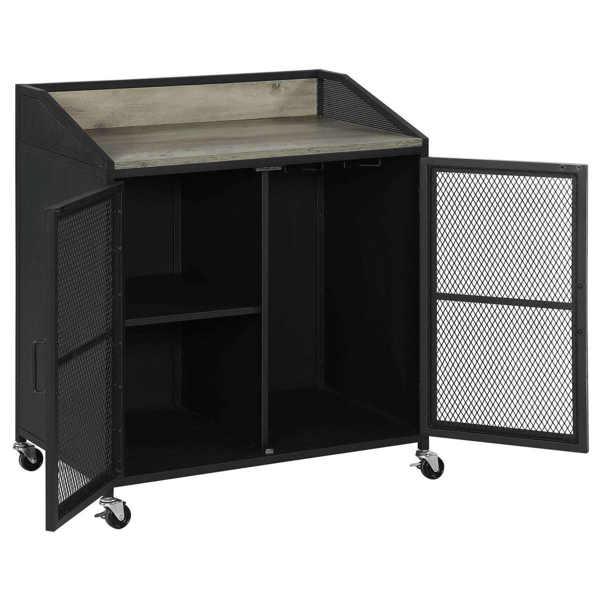 Arlette Gray Wash/Sandy Black Wine Cabinet with Wire Mesh Doors by Coaster at Eve Furniture