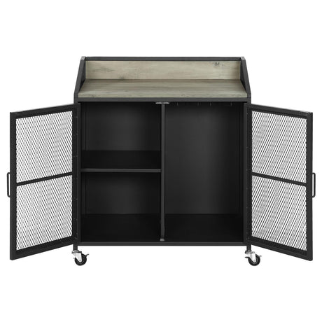 Arlette Gray Wash/Sandy Black Wine Cabinet with Wire Mesh Doors by Coaster at Eve Furniture