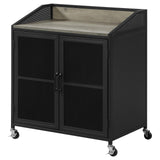 Arlette Gray Wash/Sandy Black Wine Cabinet with Wire Mesh Doors