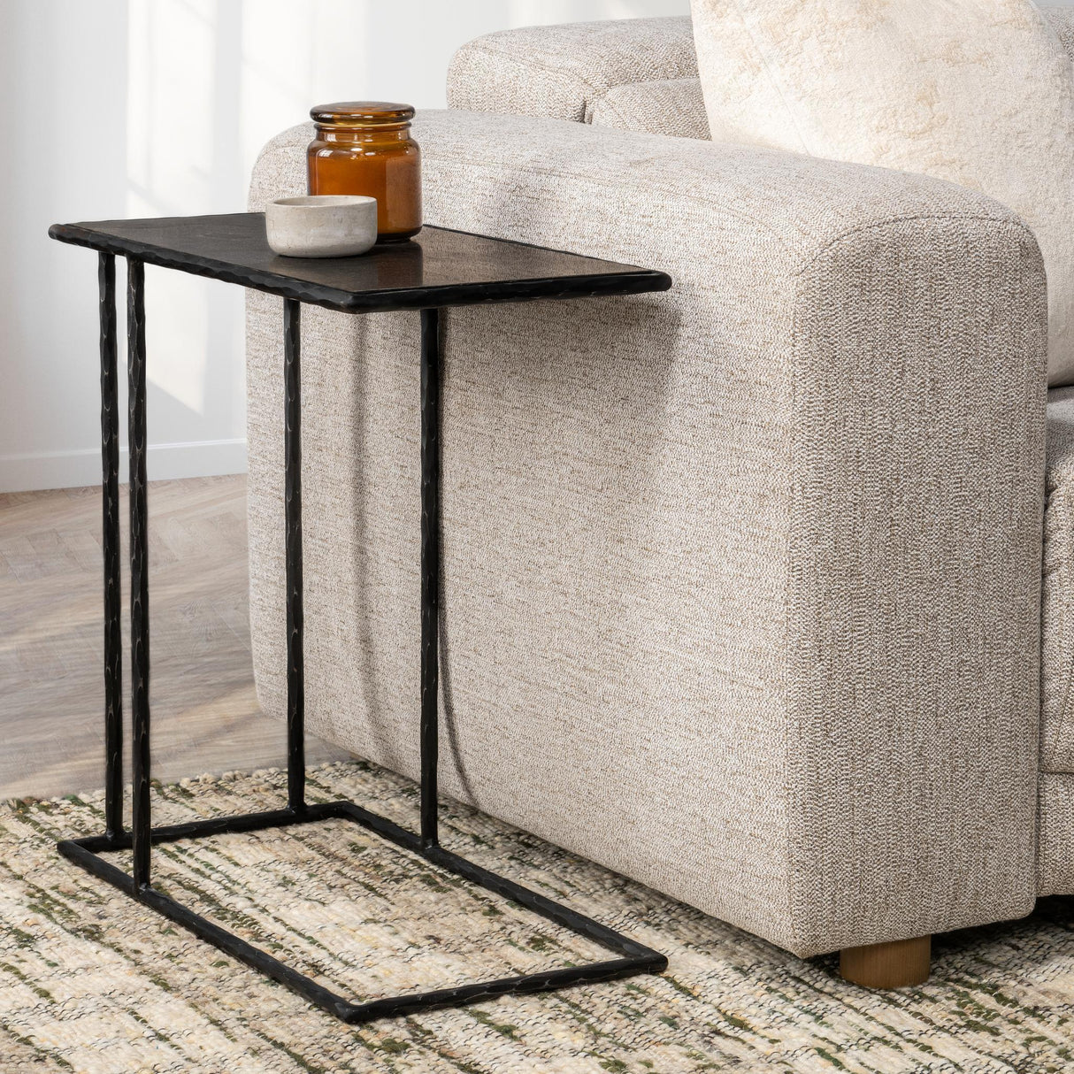 Arlo Accent Table - Hammered Metal/Blue Stone by Classic Home at Eve Furniture
