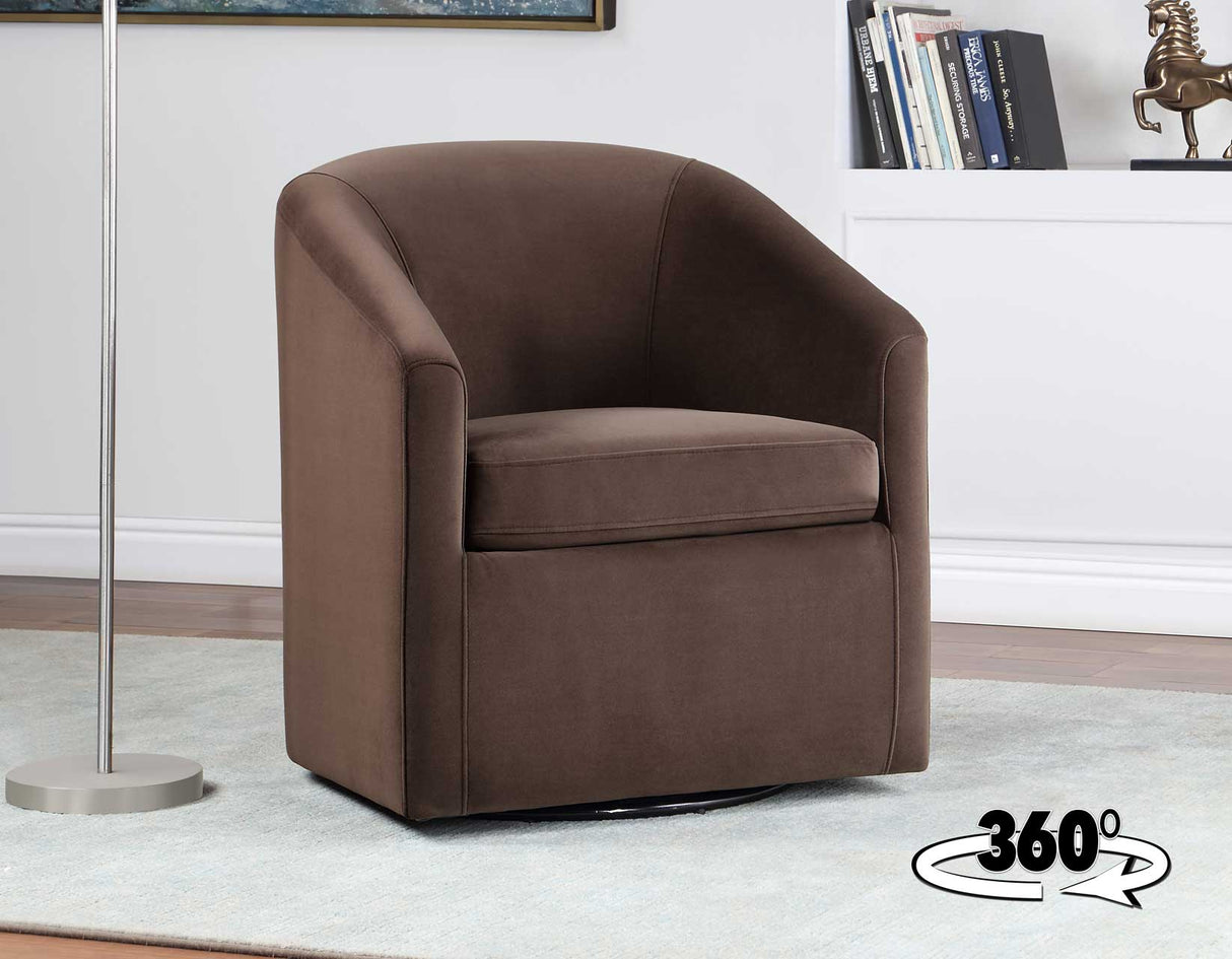 Arlo Upholstered Swivel Barrel Chair, Cocoa Velvet