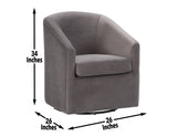 Arlo Upholstered Swivel Barrel Chair, Fog Velvet