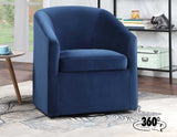 Arlo Upholstered Swivel Barrel Chair, Indigo Velvet