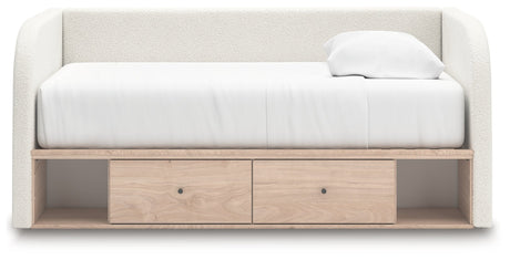 Arloster Tan/White Full Upholstered Day Bed with Storage by Ashley at Eve Furniture