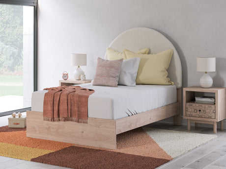 Arloster Tan/White Full Upholstered Platform Bed by Ashley at Eve Furniture