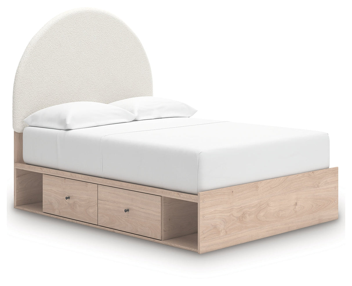 Arloster Tan/White Full Upholstered Platform Bed with Storage by Ashley at Eve Furniture
